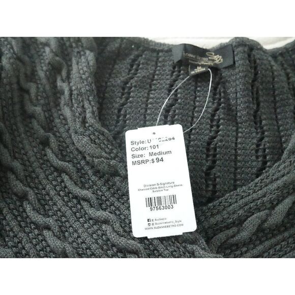 Suzanne Betro Charcoal Cable-Stitch Long-Sleeve Surplice Top M - Picture 7 of 9